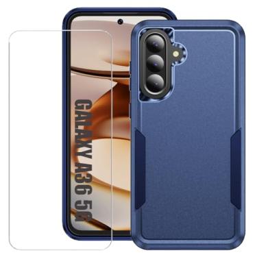 Imagem de Capa para Samsung Galaxy A36 5G com protetor de tela, capa para celular Samsung A36 5G, ajuste fino, de grau militar, resistente, capa protetora para Galaxy A36 5G (azul, A36 5G)