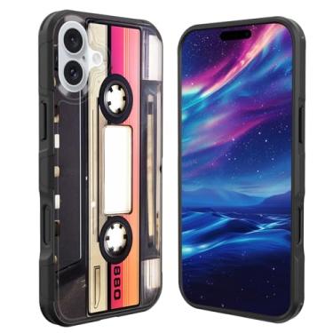 Imagem de GFEWYTJYJ Capa para iPhone 16, [proteção contra quedas de grau militar de 3 metros] Capa de telefone antiderrapante resistente à prova de choque para iPhone 16 de 6,1 polegadas 2024, fita cassete de