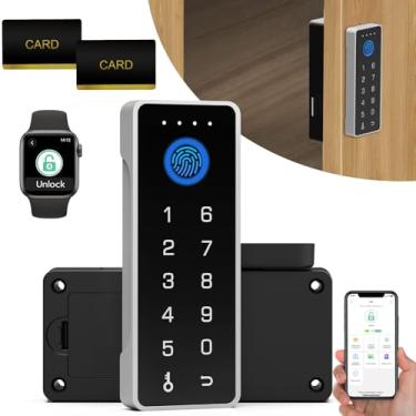 Imagem de Fechadura de armário inteligente com impressão digital e código de acesso eLinkSmart RFID NFC cadeado de segurança infantil com aplicativo, perfeito para gavetas de arquivos de bebidas, armários de