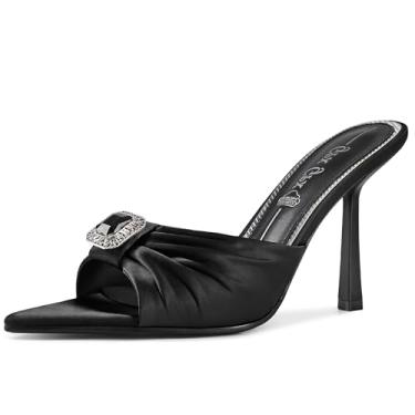 Imagem de GPXGPX Sandálias femininas de salto alto, bico fino, bico fino, salto alto com strass, Preto, 41