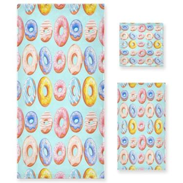 Imagem de xigua Conjunto de toalhas de banheiro coloridas Donuts absorventes macias 3 peças toalha de banho toalha de mão toalhas decorativas para banheiro, academia, hotel, praia, piscina