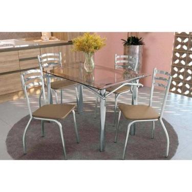 Imagem de Sala de Jantar Completa Elba c/ Tampo de Vidro 120cm e 4 Cadeiras Port