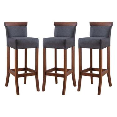 Imagem de Kit 3 Banquetas Alta em Madeira Diamantina Estofada Linho Cinza L67 RM