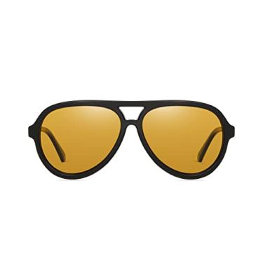 Imagem de DUCO Óculos de sol retrô aviador polarizado, feminino, masculino, vintage, ponte dupla, óculos de sol clássicos DC1208, Armação preta, lente amarela, common