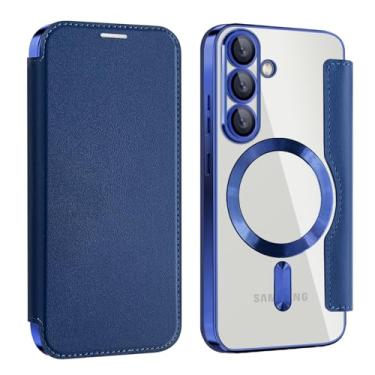 Imagem de MRRSIWEI Capa carteira para Galaxy S26 com porta-cartão, elegante à prova de choque de couro PU magnético negócios bloqueio RFID capa transparente para Samsung Galaxy S26.Business Blue