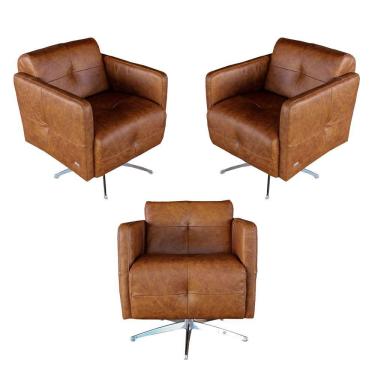 Imagem de Kit 3 Poltronas Giratória Astana Couro Caramelo