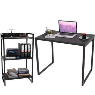 Imagem de Kit Mesa Para Escritório Com Estante 90 Cm Preto Onix