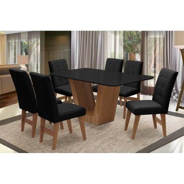 Imagem de Mesa Safira Com 6 Cadeiras 160cm Cedro/preto/preto