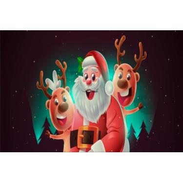 Imagem de Painel de Lona Feliz Natal Papai Noel e Renas - Fabrika de Festa, 150x