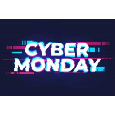 Imagem de Painel de Lona Cyber Monday Neon Fundo Azul - Fabrika de Festa, 240x13