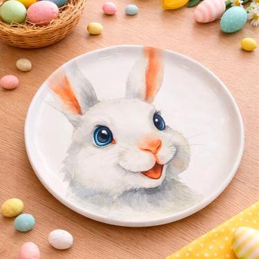 Imagem de Jogo Pratos Sobremesa Sorrisos Coelho Branco 21,5cm Kit 6pç