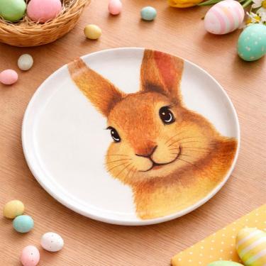 Imagem de Jogo Pratos Sobremesa Sorrisos Coelho Marrom 21,5cm Kit 12pç