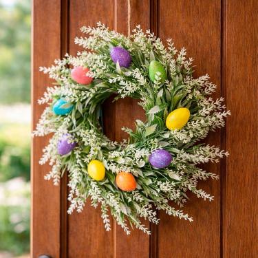 Imagem de Guirlanda Páscoa Enfeite Decoração Lavanda Ovos Coelho 30cm