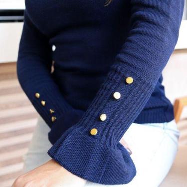 Imagem de Blusa Feminina Cacherrel Manga Longa Botão Gola Alta Inverno - GIP, Az