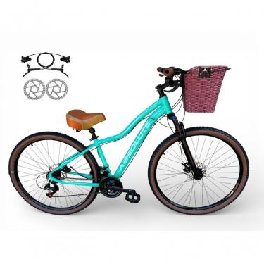 Imagem de Bicicleta Aro 29 Feminina Absolute Hera Retrô Vintage 21v Hidráulica Confortável Cesta Selim 2 Molas - Verde Tam 17