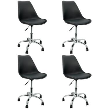Imagem de Kit 4 Cadeiras Leda Giratória, Base Cromada Com Rodízios, Regulagem De Altura,preto