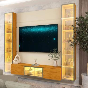 Imagem de Estante para Tv 75 Polegadas 100% Mdf com Led 230cm com Porta Reflecta Luminare Off White/Naturale