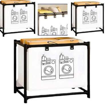 Imagem de Cesto Roupa Suja Lavanderia Organizador Forro Removivel Dobravel Brinquedos Multiuso Desmontavel Quarto Banheiro