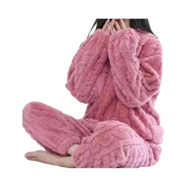 Imagem de Conjunto De Pijama Feminino De Veludo Quente Para Outono, Pullover E C