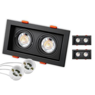 Imagem de 2 Spot Recuado Duplo Embutir Led + Lâmpada Mr16 Gu10 Luminária Teto Sa