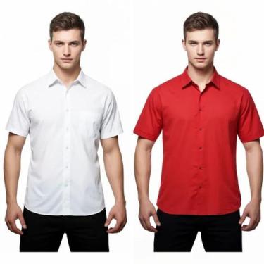 Imagem de Kit 2 Camisas Sociais Microleve Manga Curta cor:Branco,VermelhoTamanho