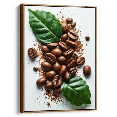 Imagem de Quadro decorativo Café Em Grãos Frescos Entre Folhas Naturais Verdes -