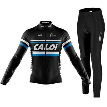 Imagem de Kit Camisa Bike Caloi Longa Com Calça Ciclismo Espuma Bolso Refletivo 