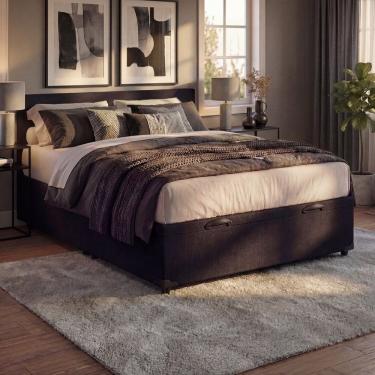 Imagem de Base Box com Baú Frontal Linho Padrão Classic Preto