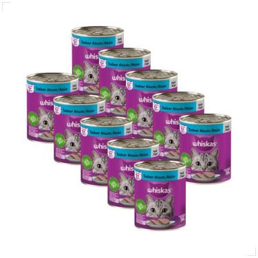 Imagem de Kit 10 Ração Úmida para Gatos Adultos WHISKAS Lata Patê 290g Sabor:Car