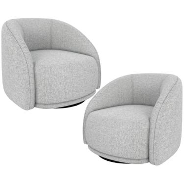 Imagem de Kit 02 Poltronas Decorativa Giratória Angelina M03 Linho Espuma D26 Cinza Lyam Decor