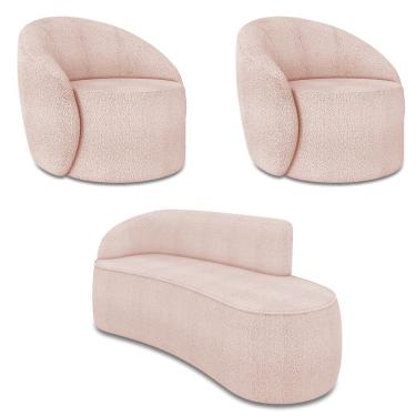 Imagem de Kit Sofá 3 Lugares Orgânico Morgan E 2 Poltronas Lua Bouclê Rosê D03 Rosê D'Rossi