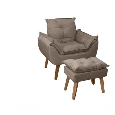 Imagem de Poltrona Com Puff Glamour Veludo Apoio Para Os Pés Marrom SMF Decor