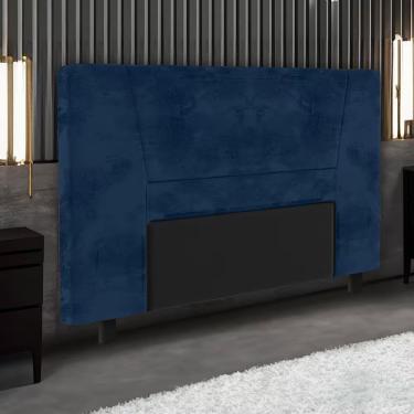 Imagem de Cabeceira Amanda Cama Box Queen Fixação na Parede em Madeira Maciça com Revestimento em Suede Azul