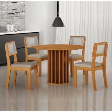 Imagem de Mesa Redonda Mdf Sem Vidro 1,08m 4 Cadeiras Flora Leifer