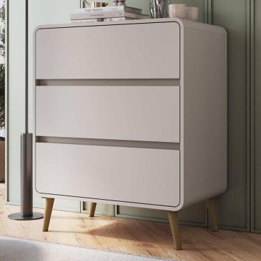 Imagem de Cômoda Quarto 77cm 3 Gavetas Pés Palito Nuvia Bege C06 - Mpozenato