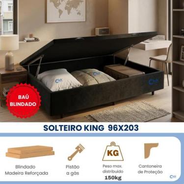 Imagem de Cama Box Baú Solteiro King Blindado 96x203  Maior Espaço Interno  Sued