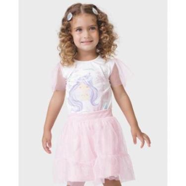 Imagem de Conjunto sereia com saia tule glitter verão brilho leve infantil - Rosa e Lilás - Menina 1 a 4 anos-Feminino