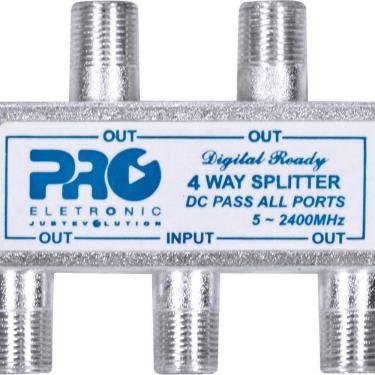 Imagem de Divisor de Sinal de TV Proeletronic PQDV2024B para 1 Entrada e 4 Saídas com Faixa 5-2400 MHZ e Conectores F Fêmea Prata