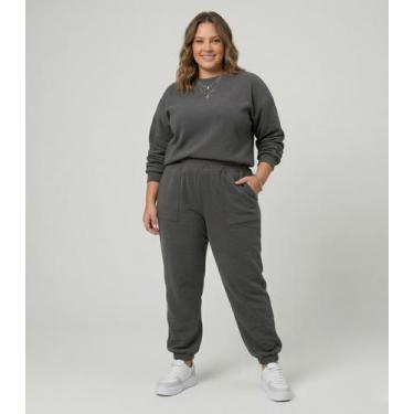 Imagem de Calça Feminina Jogger Piquet Plus Size Secret Glam Cinza, Plus G3, Cin