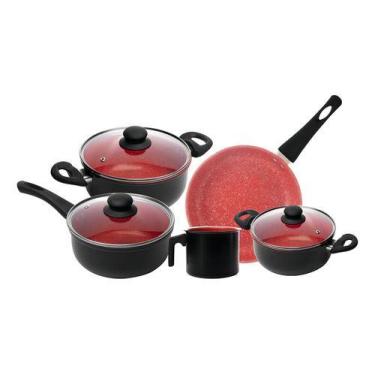 Imagem de Conjunto 5 Panelas Indução Granito Chef Vermelho Cerâmico Ly - Lyor