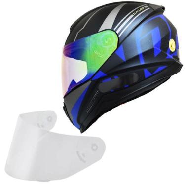 Imagem de Capacete Moto Norisk Razor Full Azul Viseira Camaleão Light, Preto Azu