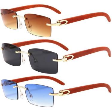 Imagem de Gafas de Sol Dollger Sin Montura Rectangulares UV400 de Moda con Textu