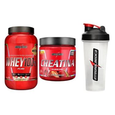Imagem de Kit Whey 100% 900g + Creatina Morango + Coqueteleira 600ml IM - Integr