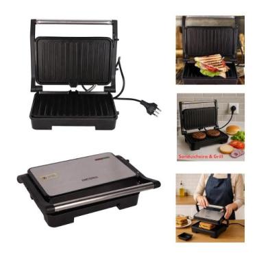 Imagem de Churrasqueira grill inox sanduicheira eletrica 1000w grelhas duplas an