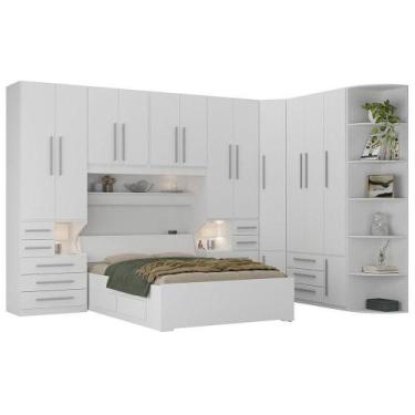 Imagem de Guarda-roupa Com Canto E Módulos Casal Sem Cama 1222s Branco - Móveis 