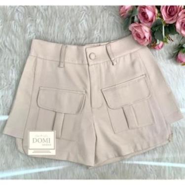 Imagem de Shorts Cargo Feminino de Alfaiataria 9260 - Domi Modas, Bege, P