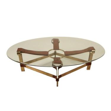 Imagem de Mesa De Centro Bronze Couro Natura Contemporaneo Alto Padrão - luxdeco