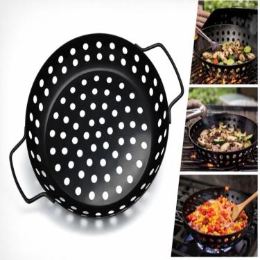 Imagem de Assadeira Grelha Perfurada Antiaderente Redonda com Alça para Churrasco Fogão Legumes Carnes