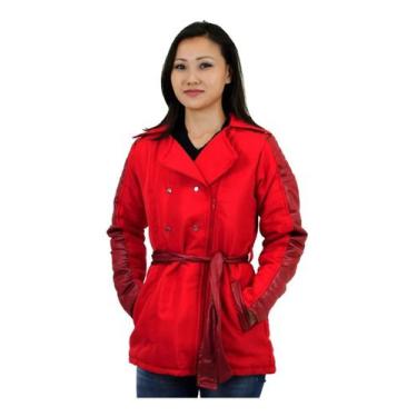 Imagem de Casaco Feminino acolchoado com recortes couro - BLACK SAND, P, Vermelh