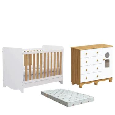 Imagem de Quarto Bebe Berço e Cômoda MDF Dorabelly BenDyte + Colchão - Moveis Pe